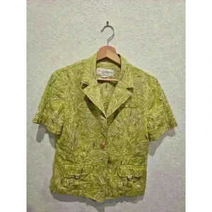 Sag Harbor  Short Sleeve Button Up Blazer Jacket Linen Blend Green Sz Small